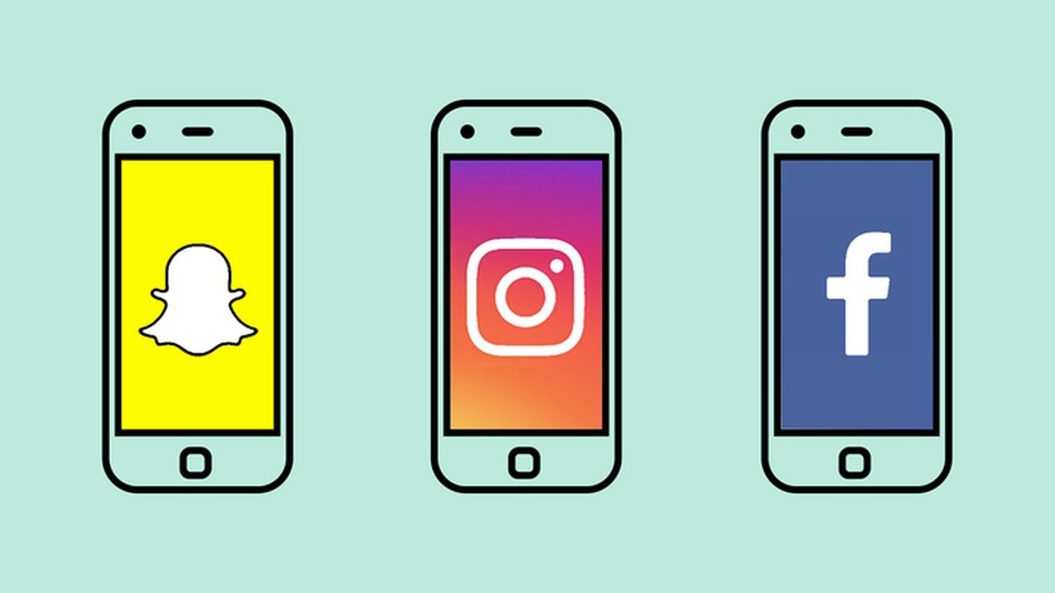 facebook instagram snapchat logos on phones