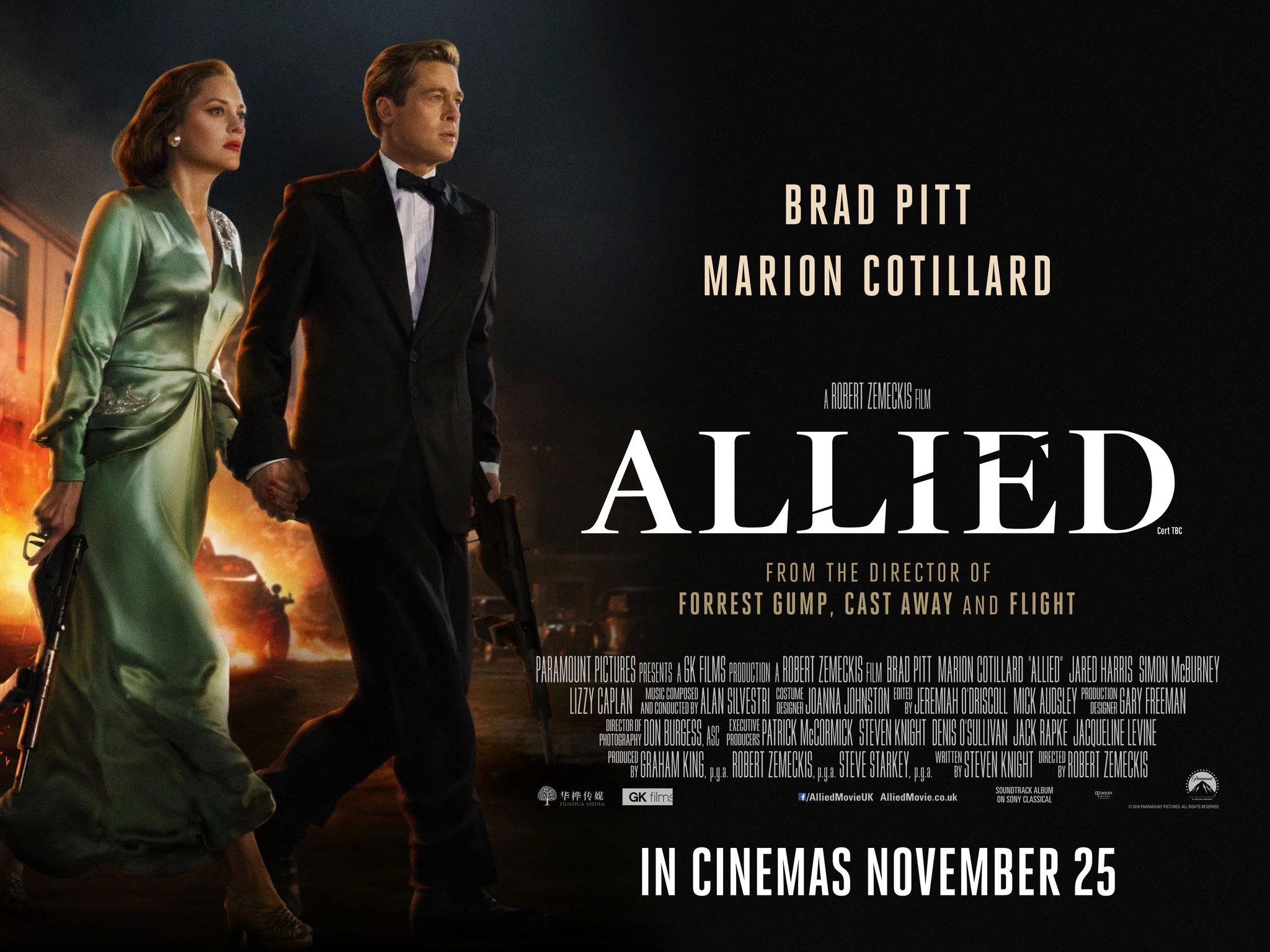 allied movie brad pitt marion cotillard poster